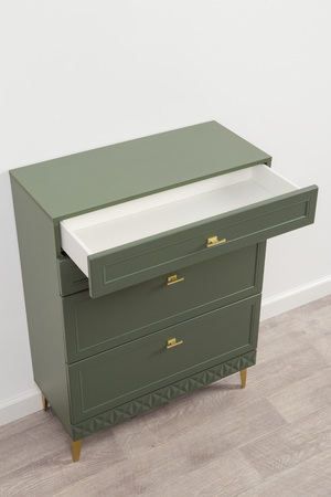 Гостиная Марион композиция 1 дымчатый зеленый K521, олива шагрень AG 1050 ПВХ, белый PE шагрень (собирается на любую сторону)