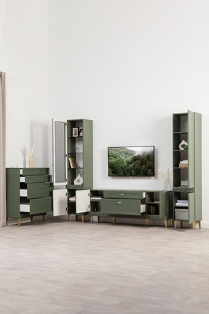 Комод Марион 16.249 дымчатый зеленый K521, олива шагрень AG 1050 ПВХ, белый PE шагрень