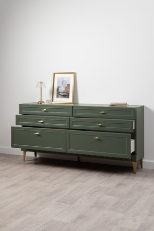 Комод Марион 16.256 дымчатый зеленый K521, олива шагрень AG 1050 ПВХ, белый PE шагрень