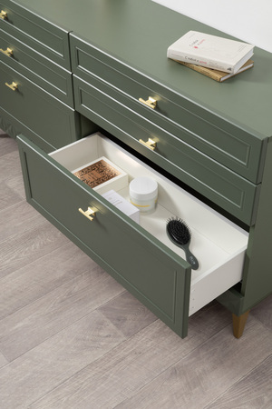 Комод Марион 16.256 дымчатый зеленый K521, олива шагрень AG 1050 ПВХ, белый PE шагрень