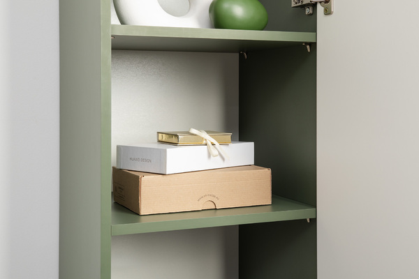 Шкаф-пенал Марион 16.333.01 дымчатый зеленый K521, олива шагрень AG 1050 ПВХ (собирается на любую сторону)