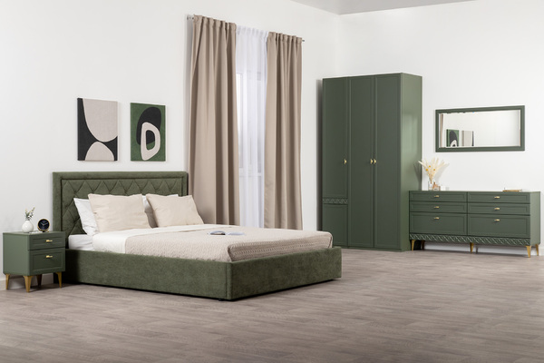 Шкаф-пенал Марион 16.340.01 дымчатый зеленый K521, олива шагрень AG 1050 ПВХ (собирается на любую сторону)