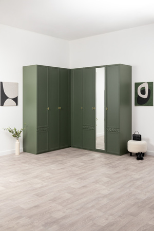 Шкаф-пенал Марион 16.340.01 дымчатый зеленый K521, олива шагрень AG 1050 ПВХ (собирается на любую сторону)