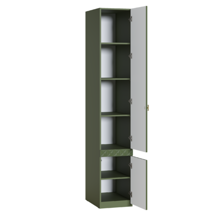 Шкаф-пенал Марион 16.340.01 дымчатый зеленый K521, олива шагрень AG 1050 ПВХ (собирается на любую сторону)