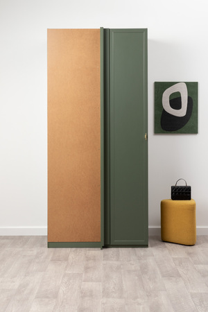 Шкаф угловой Марион 16.339 дымчатый зеленый K521, олива шагрень AG 1050 ПВХ (собирается на любую сторону)