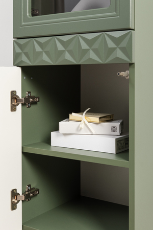 Гостиная Марион композиция 1 дымчатый зеленый K521, олива шагрень AG 1050 ПВХ, белый PE шагрень (собирается на любую сторону)