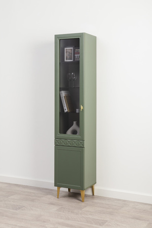 Шкаф-витрина Марион 16.397.01 дымчатый зеленый K521, олива шагрень AG 1050 ПВХ (собирается на любую сторону)