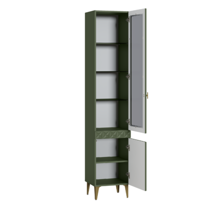 Шкаф-витрина Марион 16.397.01 дымчатый зеленый K521, олива шагрень AG 1050 ПВХ (собирается на любую сторону)