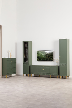 Шкаф-витрина Марион 16.397.01 дымчатый зеленый K521, олива шагрень AG 1050 ПВХ (собирается на любую сторону)