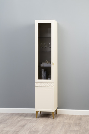 Шкаф-витрина Марион 16.397.01 слоновая кость С341 PE, слоновая кость 6898 ПВХ (собирается на любую сторону)