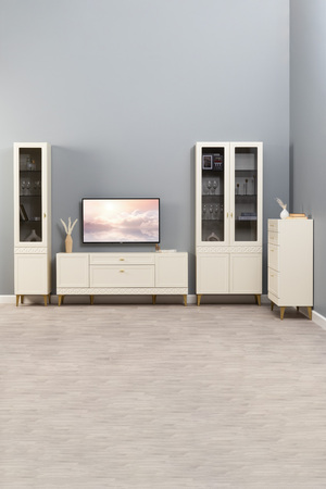 Шкаф-витрина Марион 16.397.01 слоновая кость С341 PE, слоновая кость 6898 ПВХ (собирается на любую сторону)