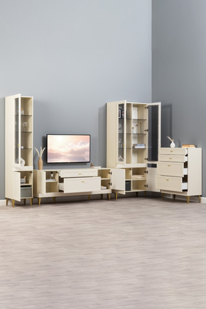 Шкаф-витрина Марион 16.397.01 слоновая кость С341 PE, слоновая кость 6898 ПВХ (собирается на любую сторону)