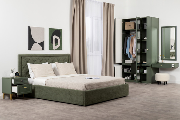 Тумба прикроватная Марион 16.14 дымчатый зеленый K521, олива шагрень AG 1050 ПВХ, белый PE шагрень