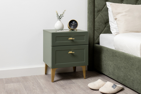 Тумба прикроватная Марион 16.14 дымчатый зеленый K521, олива шагрень AG 1050 ПВХ, белый PE шагрень