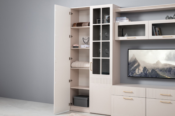 Шкаф-пенал Ричфорд 16.327.01 кашемир 5981 BS, моно керамика D166-2 ПВХ (собирается на любую сторону)